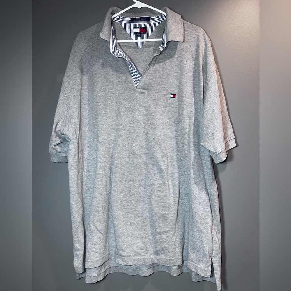 Tommy Hilfiger Gray Striped Collar Polo Shirt Men’s XXXL